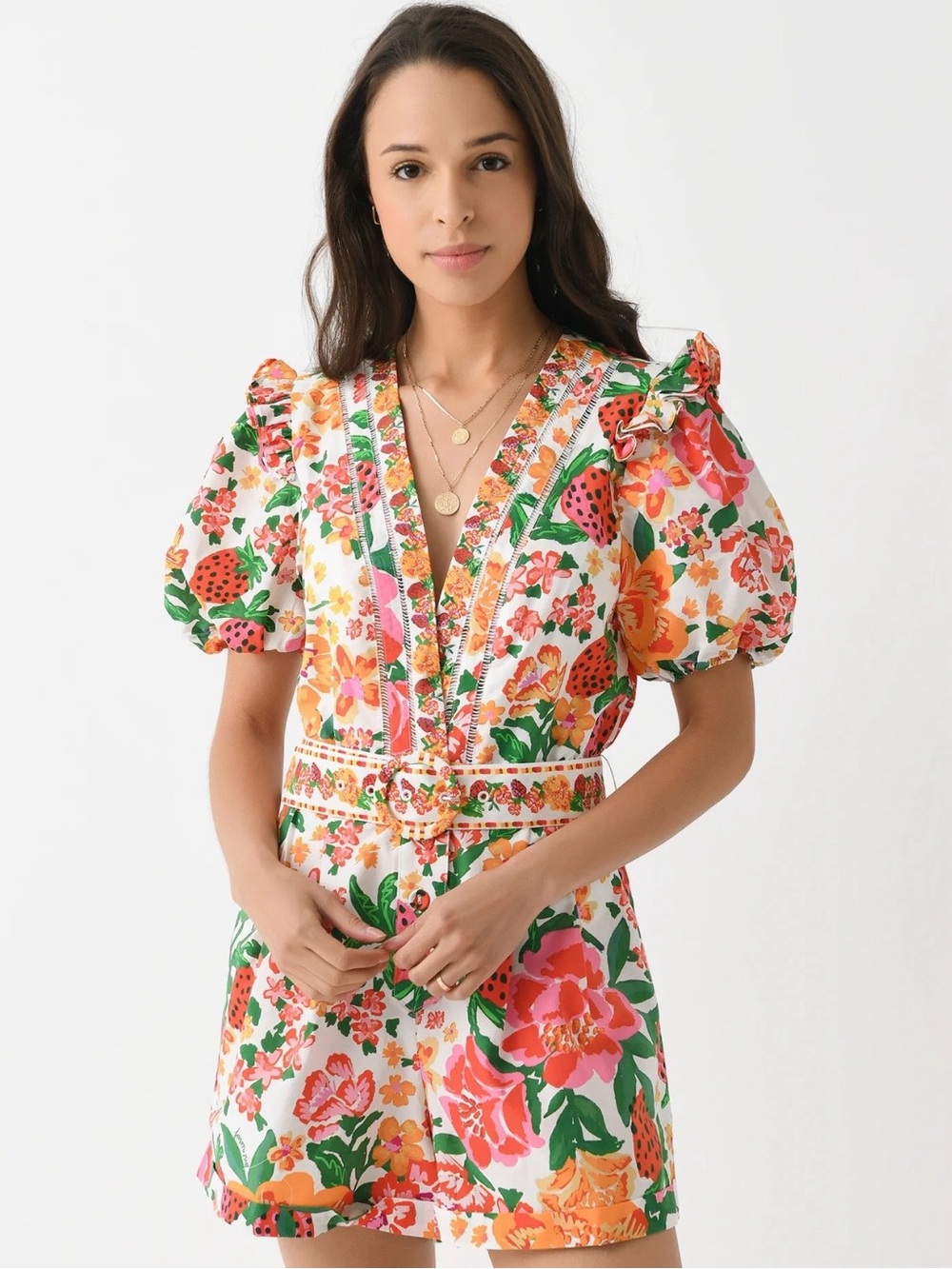 FARM Rio Flowerful Sketch Cotton Romper, NWT 🇧🇷